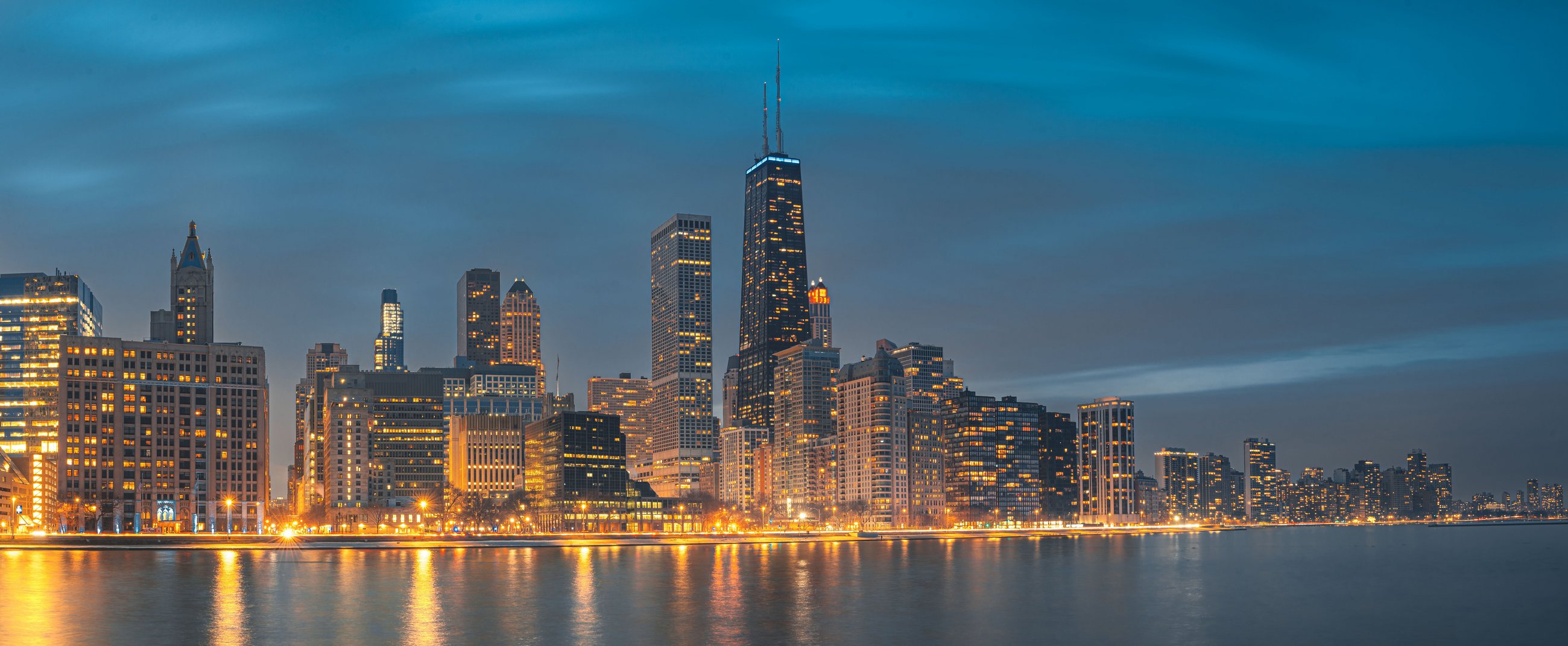 Chicago skyline beside Lake Michigan